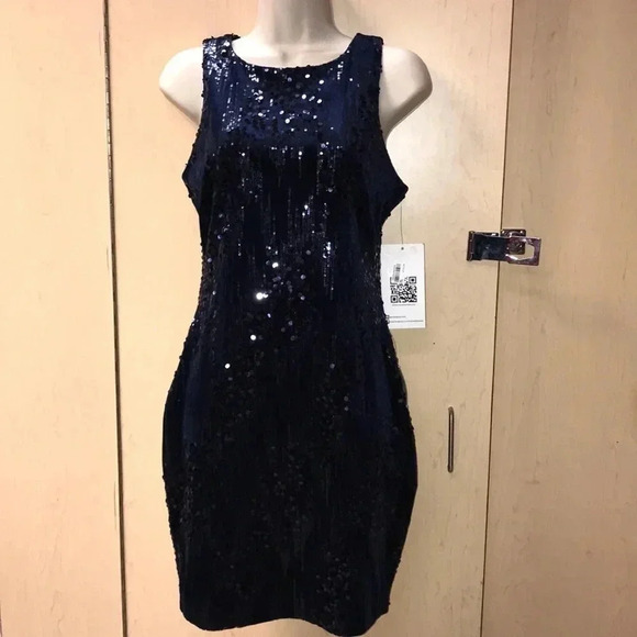 Emerald Sundae Velvet Sequence Blue Dress Size Small New With Tags - Picture 5 of 7